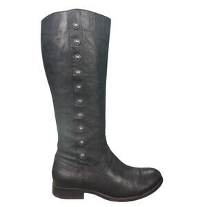 Frye Melissa Military Black Leather Studded Side Zip Riding Boot Size US 8.5 B